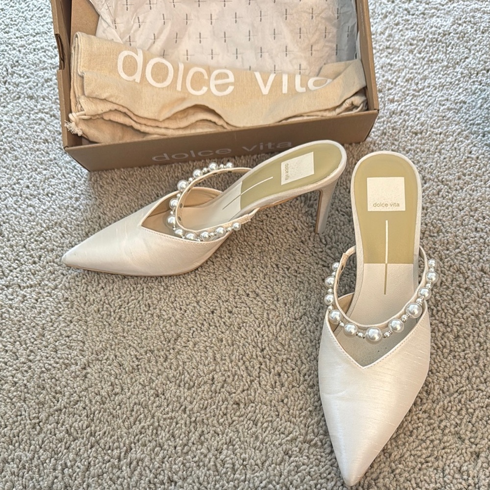Dolce Vita Women's Pearl-Embellished White Heels